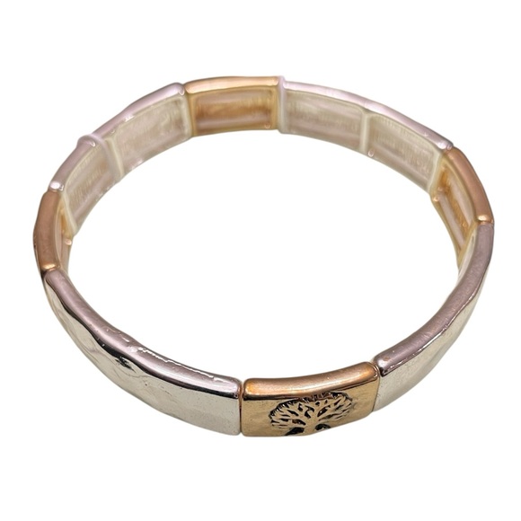 ICON COLLECTION SILVER AND GOLD STRETCHY BRACELET NEW - Picture 1 of 4